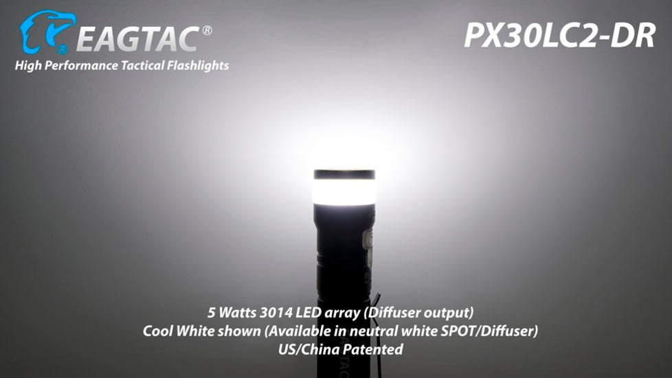 EAGTAC PX30LC2-DR Flashlight, 219Ccri92 w/ LEDarray LED, 800lm w/ 550lm, Black, PX30LC2-Diffuser-219C-NW