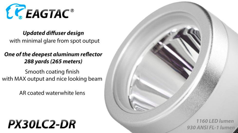 EAGTAC PX30LC2-DR Flashlight, 219Ccri92 w/ LEDarray LED, 800lm w/ 550lm, Black, PX30LC2-Diffuser-219C-NW