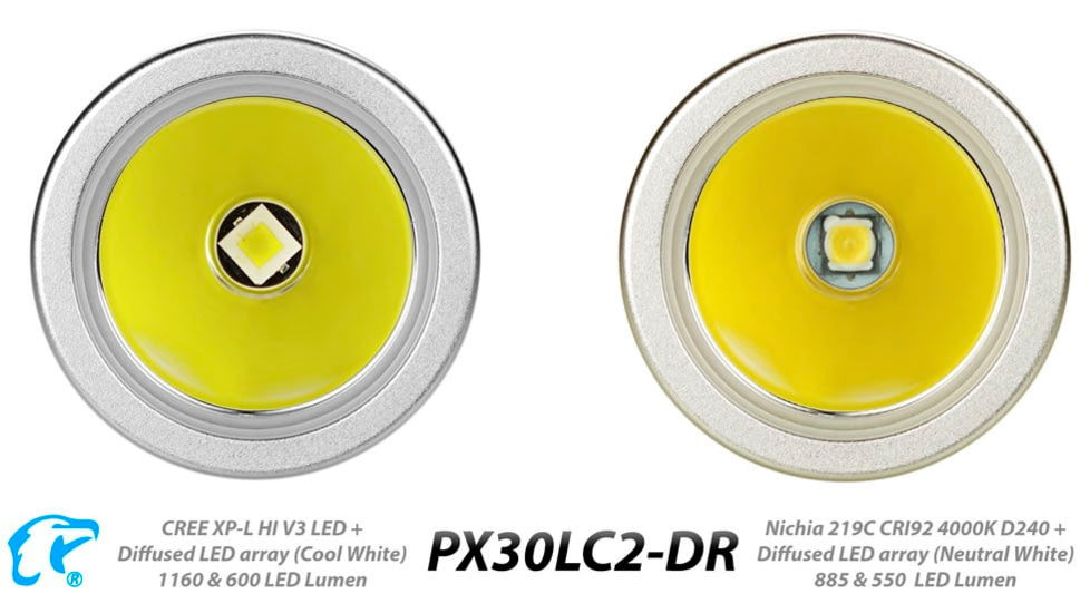 EAGTAC PX30LC2-DR Flashlight, 219Ccri92 w/ LEDarray LED, 800lm w/ 550lm, Black, PX30LC2-Diffuser-219C-NW
