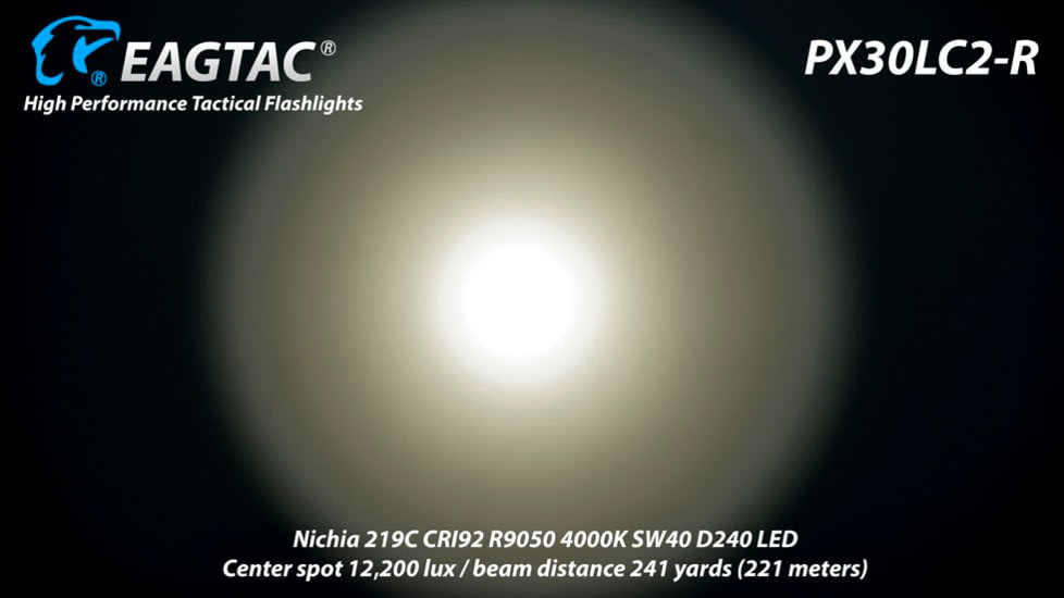EAGTAC PX30LC2-R Base Flashlight, Nichia 219C CRI92 4000K LED, 800lm, Black, PX30LC2R-219C-BASE-NW