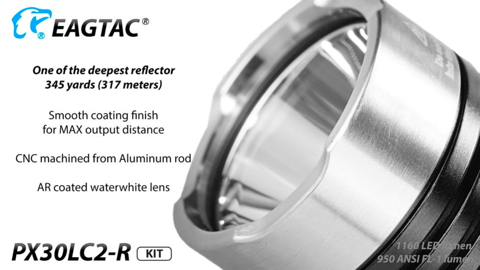 EAGTAC PX30LC2-R Base Flashlight, Nichia 219C CRI92 4000K LED, 800lm, Black, PX30LC2R-219C-BASE-NW