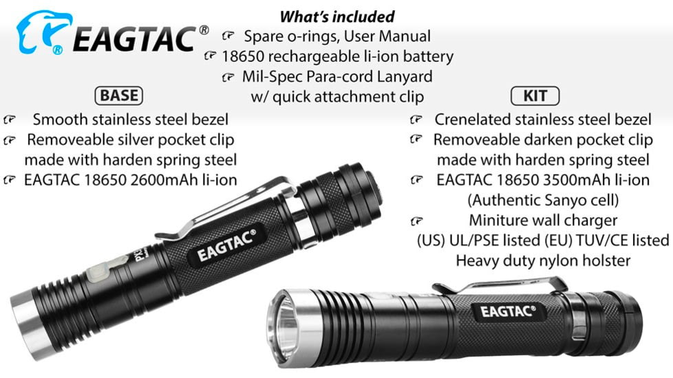 EAGTAC PX30LC2-R Base Flashlight, Nichia 219C CRI92 4000K LED, 800lm, Black, PX30LC2R-219C-BASE-NW