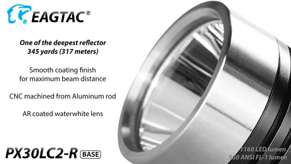 EAGTAC PX30LC2-R Base Flashlight, Nichia 219C CRI92 4000K LED, 800lm, Black, PX30LC2R-219C-BASE-NW