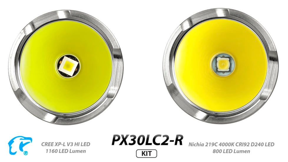 EAGTAC PX30LC2-R Base Flashlight, Nichia 219C CRI92 4000K LED, 800lm, Black, PX30LC2R-219C-BASE-NW