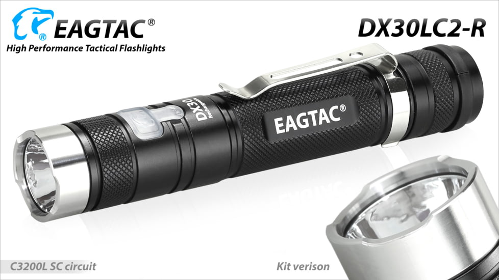 Eagtac Rechargeable DX30LC2-R XPL HI 1160 Lumens LED Flashlight, Black, Medium, DX30LC2RXPLHI