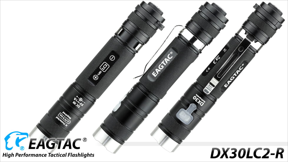Eagtac Rechargeable DX30LC2-R XPL HI 1160 Lumens LED Flashlight Kit, Black, Medium, DX30LC2RXPLHIKIT