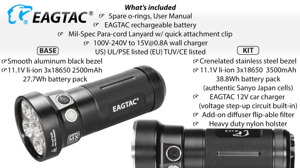 Eagtac Rechargeable MX30L3C-R 6219C 4000K LED Flashlight, Black, Medium, MX30L3CR6*219C