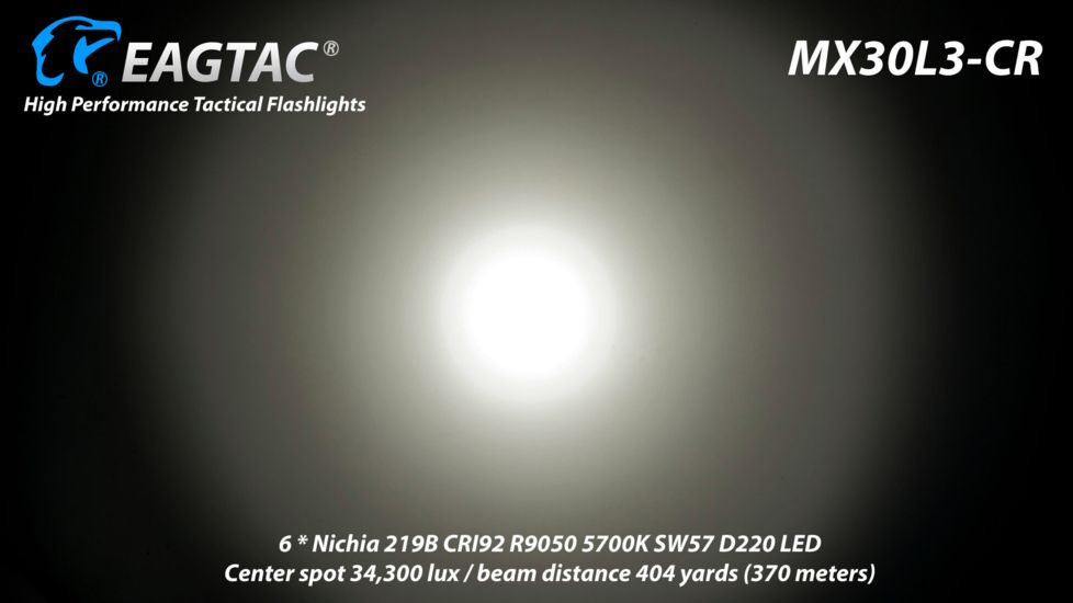 Eagtac Rechargeable MX30L3C-R 6219C 4000K LED Flashlight, Black, Medium, MX30L3CR6*219C