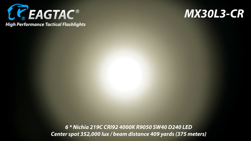Eagtac Rechargeable MX30L3C-R 6219C 4000K LED Flashlight, Black, Medium, MX30L3CR6*219C