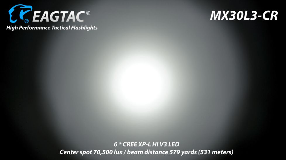 Eagtac Rechargeable MX30L3C-R 6XPL HI 5250 Lumens LED Flashlight, Black, Medium, MX30L3CR6*XPLHI