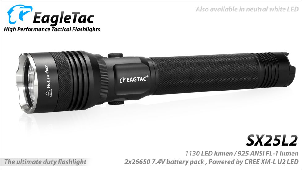 Eagtac Rechargeable SX25L2 XM-L2 U4 1494 Lumens LED Flashlight Kit, Black, Medium, SX25L2XML2KIT
