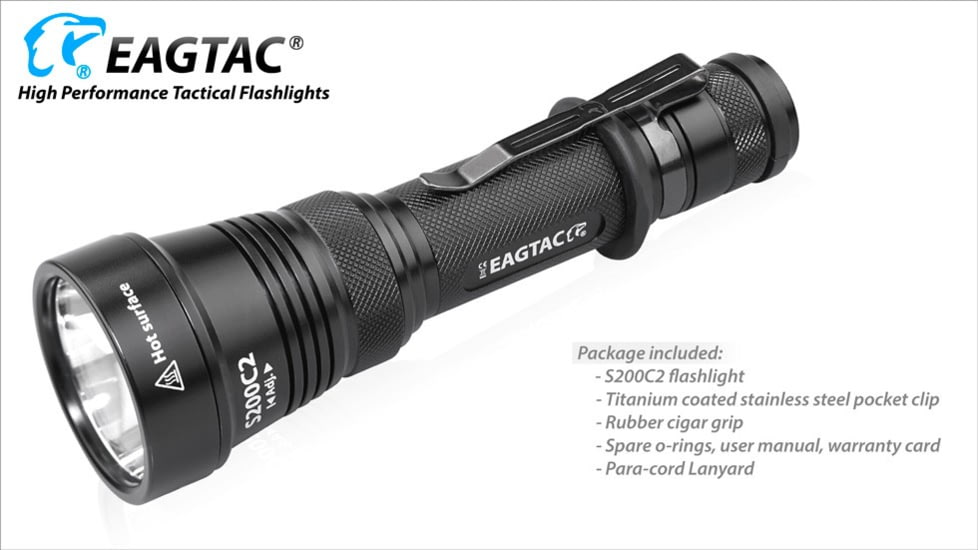 EAGTAC S200C2 Flashlight, XM-L2 U4 CW LED, 1278lm, Black, S200C2-XML2-BASE-CW