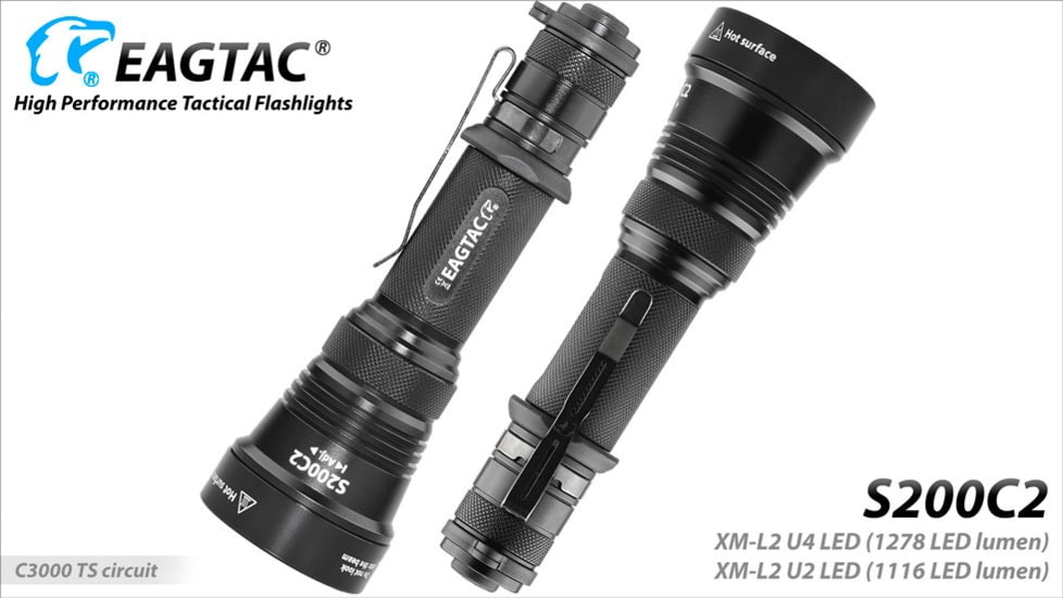 EAGTAC S200C2 Flashlight, XM-L2 U4 CW LED, 1278lm, Black, S200C2-XML2-BASE-CW