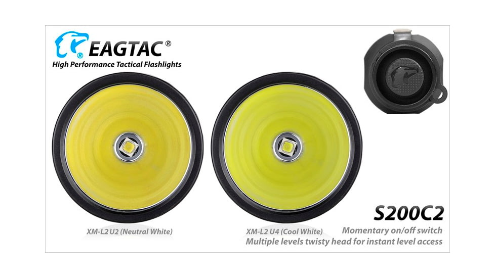 EAGTAC S200C2 Flashlight, XM-L2 U4 CW LED, 1278lm, Black, S200C2-XML2-BASE-CW