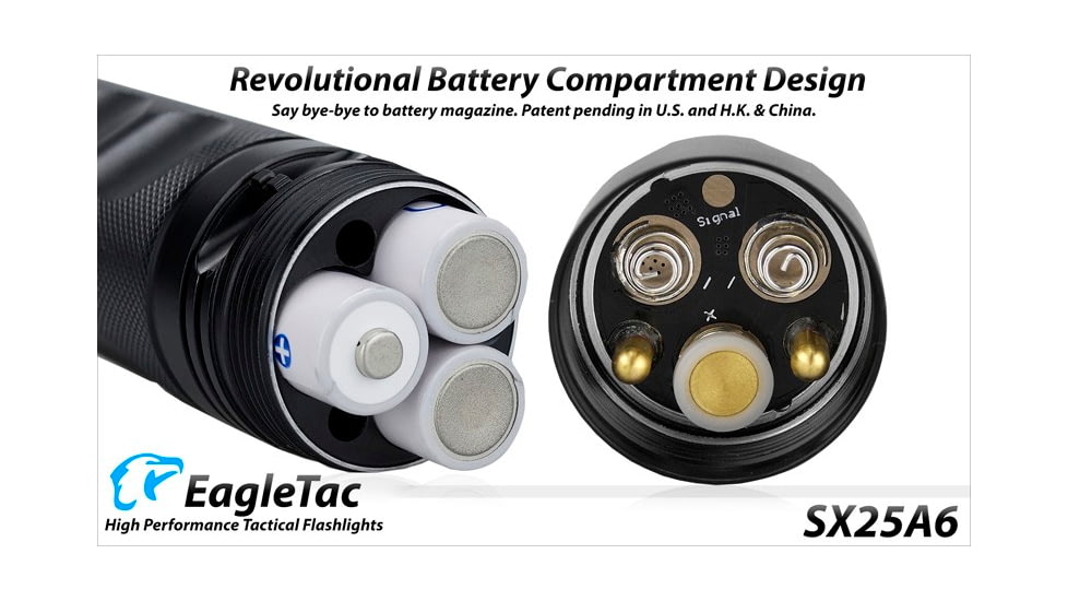 EAGTAC SX25A6 Flashlight Kit, XM-L2 CW U4 LED, 1494lm, Black, SX25A6-XML2-KIT-CW