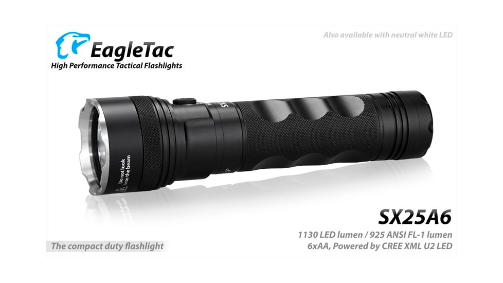 EAGTAC SX25A6 Flashlight Kit, XM-L2 CW U4 LED, 1494lm, Black, SX25A6-XML2-KIT-CW