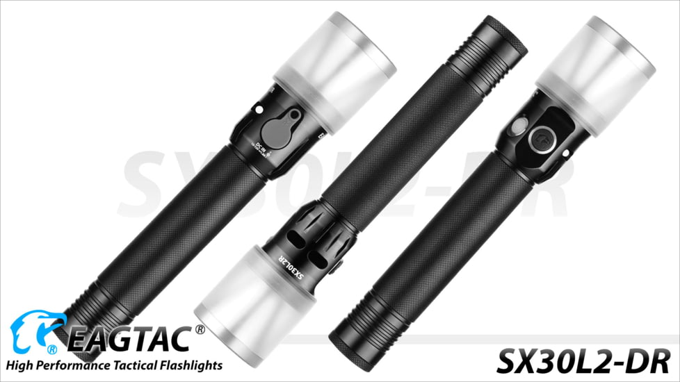 EAGTAC SX30L2-DR Flashlight Kit, XPL HI CW w/ LEDarray LED, 1700lm w/ 940lm, Black, SX30L2-DR-XPLHI-KIT-CW