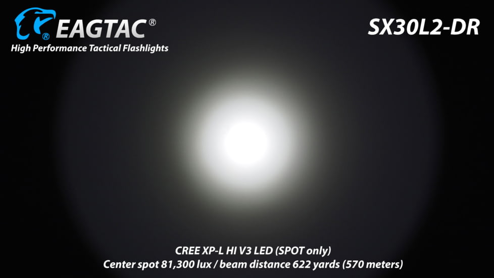 EAGTAC SX30L2-DR Flashlight Kit, XPL HI CW w/ LEDarray LED, 1700lm w/ 940lm, Black, SX30L2-DR-XPLHI-KIT-CW