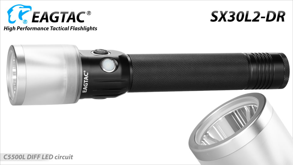 EAGTAC SX30L2-DR Flashlight Kit, XPL HI CW w/ LEDarray LED, 1700lm w/ 940lm, Black, SX30L2-DR-XPLHI-KIT-CW