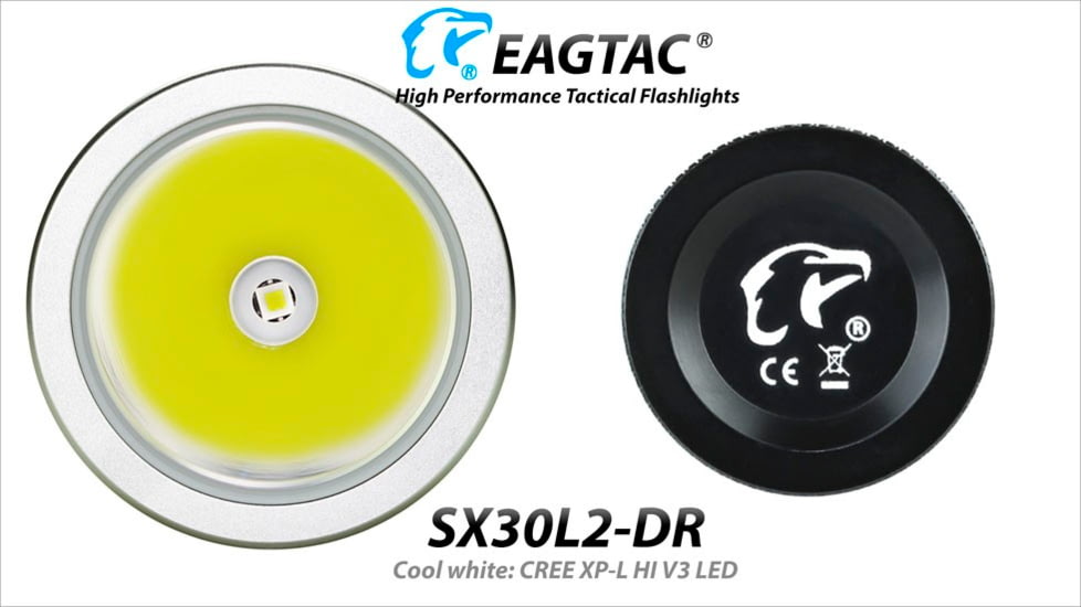 EAGTAC SX30L2-DR Flashlight Kit, XPL HI CW w/ LEDarray LED, 1700lm w/ 940lm, Black, SX30L2-DR-XPLHI-KIT-CW