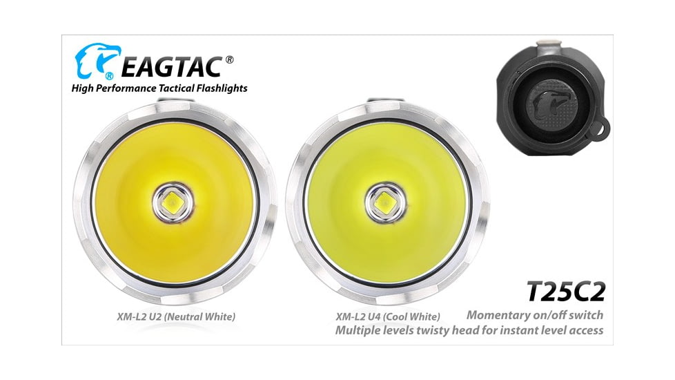 EAGTAC T25C2 Flashlight Kit, XM-L2 U2 NW LED, 1180lm, Black, T25C2-XML2-KIT-NW