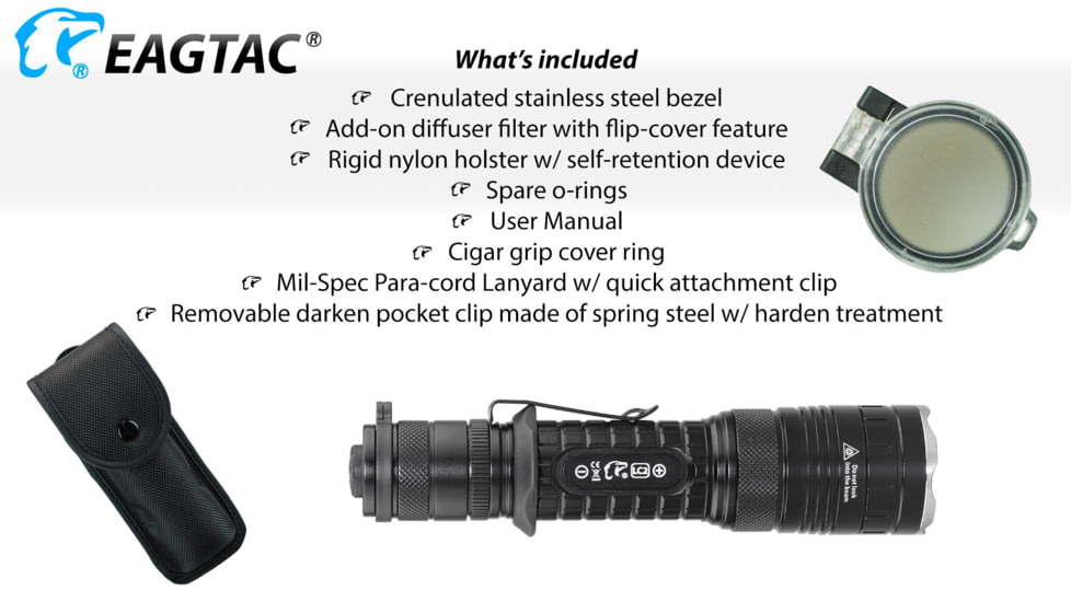 EAGTAC T25C2 MKII Pro Flashlight, XHP35 HD NW LED, 1860lm, Black, T25C2-MKII-XHP35-HD-PRO-NW