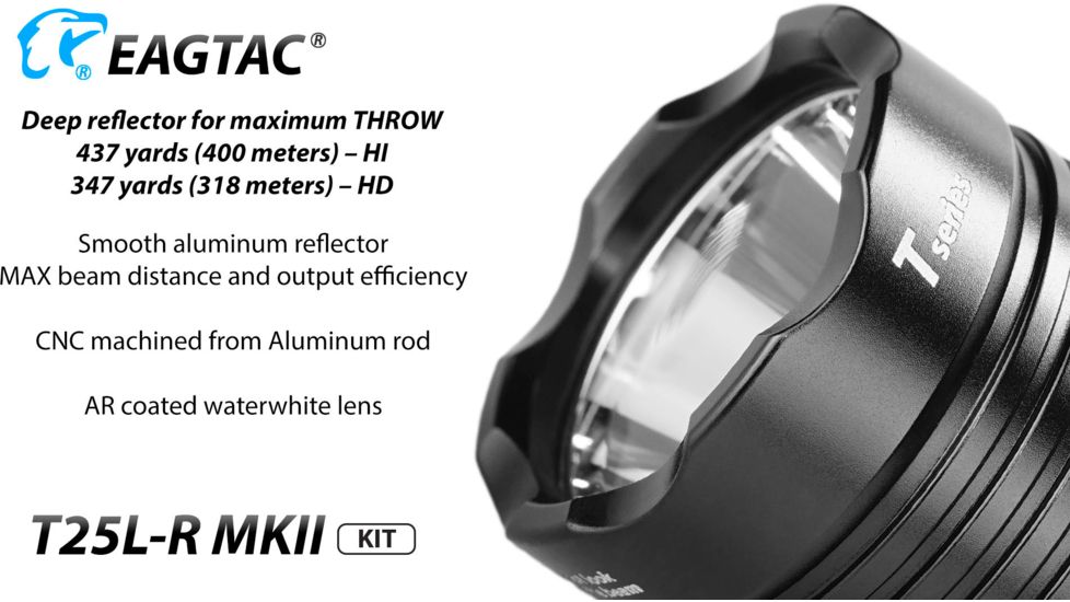 EAGTAC T25L-R MKII Flashlight Kit, XHP35 HD CW LED, 2200lm, Black, Medium 4110