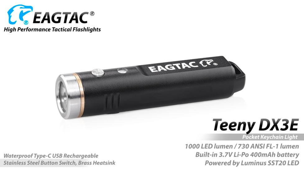 EAGTAC Teeny DX3E Flashlight, SST20 NW LED, 930lm, Black, Teeny DX3E-SST20-NCW