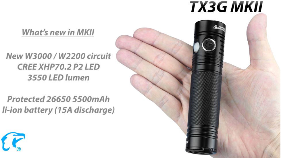 EAGTAC TX3G MKII Base Flashlight, XHP70.2 CW LED, 3550lm, Black, Medium 4269