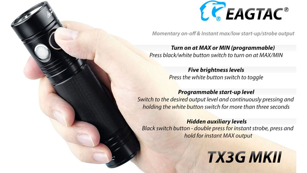 EAGTAC TX3G MKII Base Flashlight, XHP70.2 CW LED, 3550lm, Black, Medium 4269