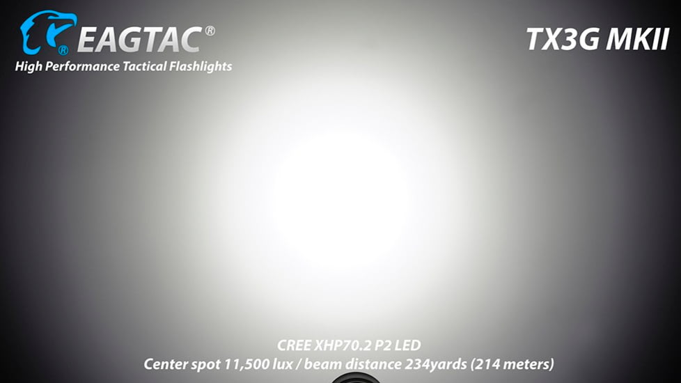 EAGTAC TX3G MKII Flashlight, XHP70.2 NW LED, 3320lm, Black, TX3G-MKII-XHP702-REG-NW