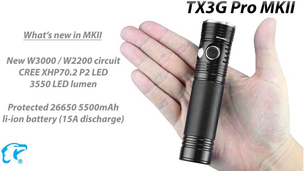 EAGTAC TX3G MKII Pro Flashlight, XHP70.2 CW LED, 3550lm, Black, Medium 4203
