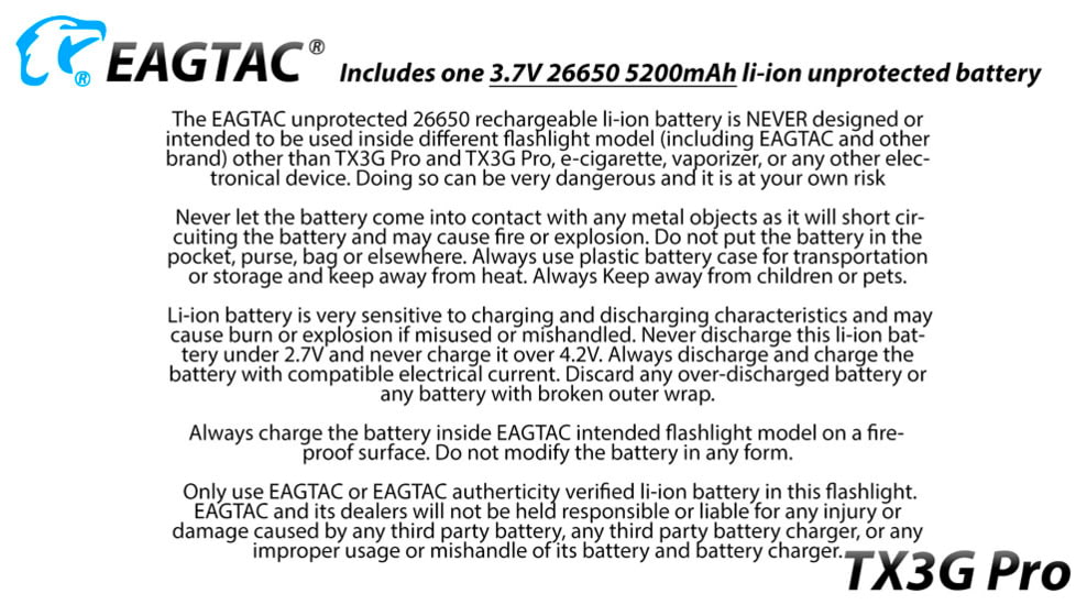 EAGTAC TX3G Pro Flashlight, XHP70.2 CW LED, 2000lm, Black, TX3G-XHP702-PRO-CW