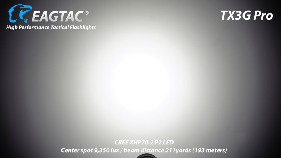 EAGTAC TX3G Pro Flashlight, XHP70.2 CW LED, 2000lm, Black, TX3G-XHP702-PRO-CW