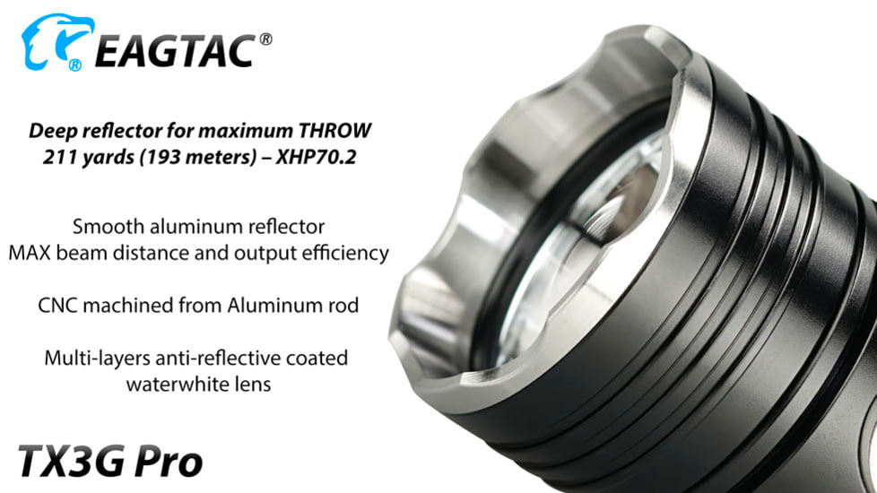 EAGTAC TX3G Pro Flashlight, XHP70.2 CW LED, 2000lm, Black, TX3G-XHP702-PRO-CW