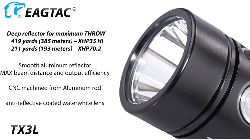 EAGTAC TX3L BASE XJP35 HI CW, 2100 Lumen, USB Rechargeable, 18650 Led Flashlight, Black, Medium 4237