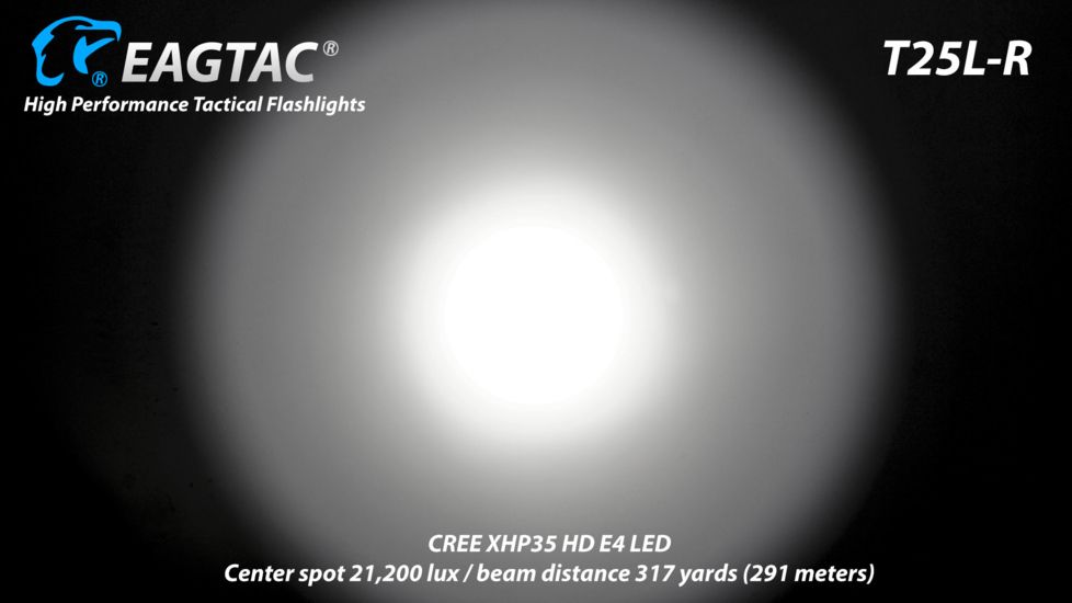 Eagtac USB Rechargeable T25LR XHP35 HD 2000 Lumen Tactical Flashlight Base, Black, Medium, 2916