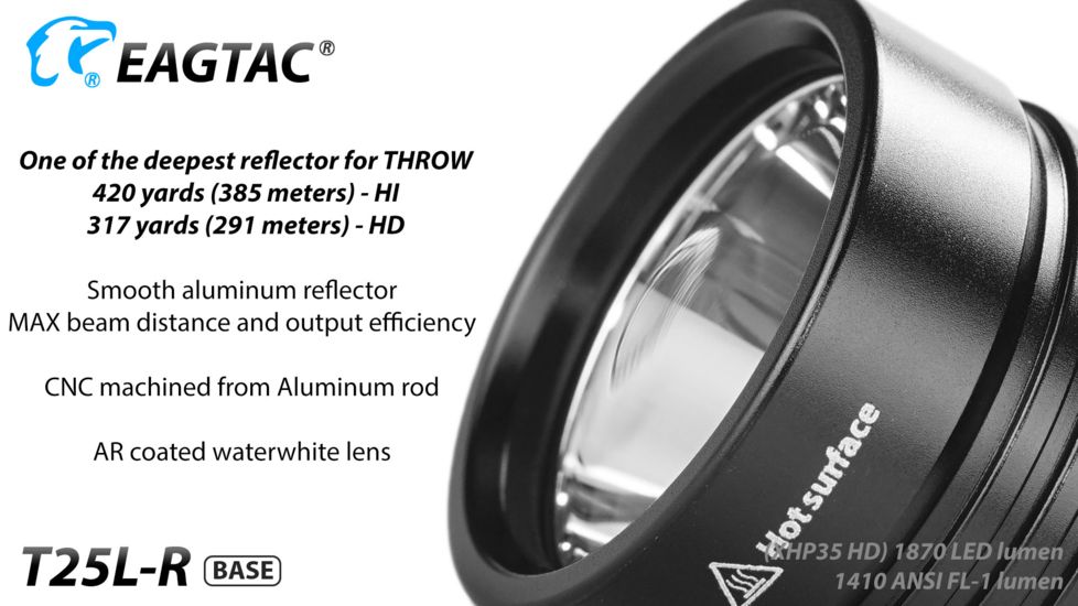 Eagtac USB Rechargeable T25LR XHP35 HD 2000 Lumen Tactical Flashlight Base, Black, Medium, 2916