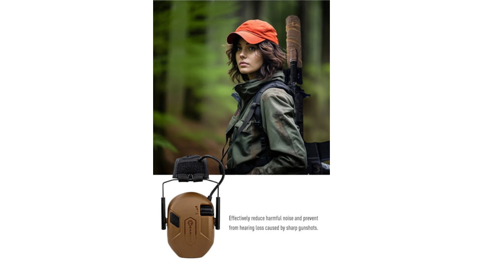 Earmor Sport Shooting ElectronicEar Muffs w/ Foam Earpads, 22dB, Coyote Brown, M300A-CB