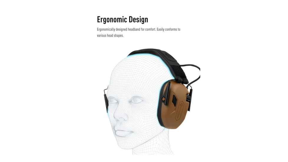 Earmor Sport Shooting ElectronicEar Muffs w/ Foam Earpads, 22dB, Coyote Brown, M300A-CB
