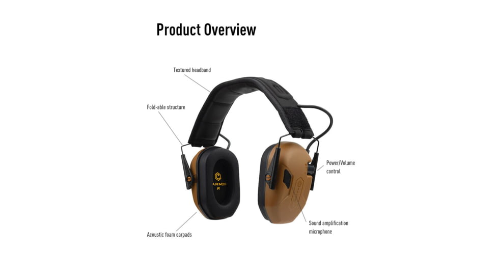 Earmor Sport Shooting ElectronicEar Muffs w/ Foam Earpads, 22dB, Coyote Brown, M300A-CB