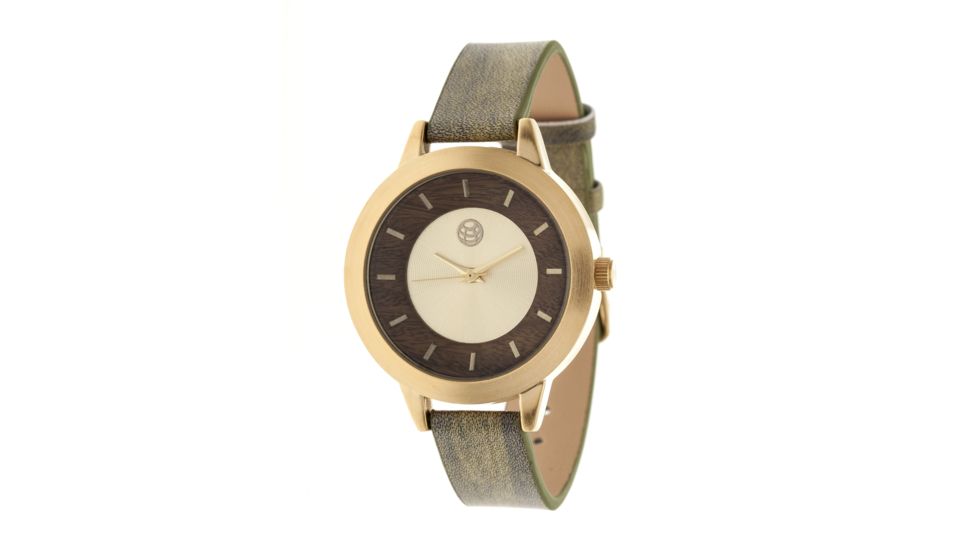 Ladies Autumn Watch,40mm,Brushed Metal Gold Bezel,Olive Band
