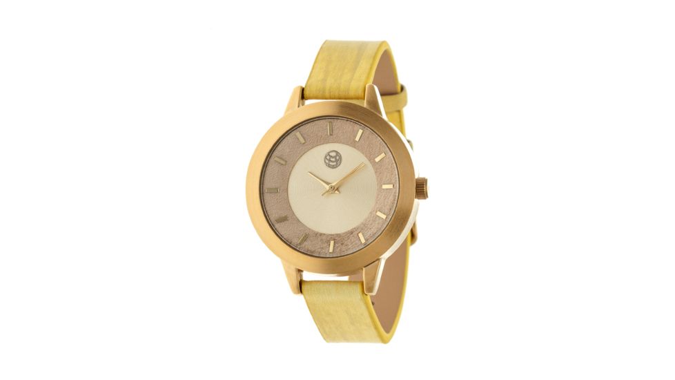 Ladies Autumn Watch,40mm,Brushed Metal Gold Bezel,Yellow Band