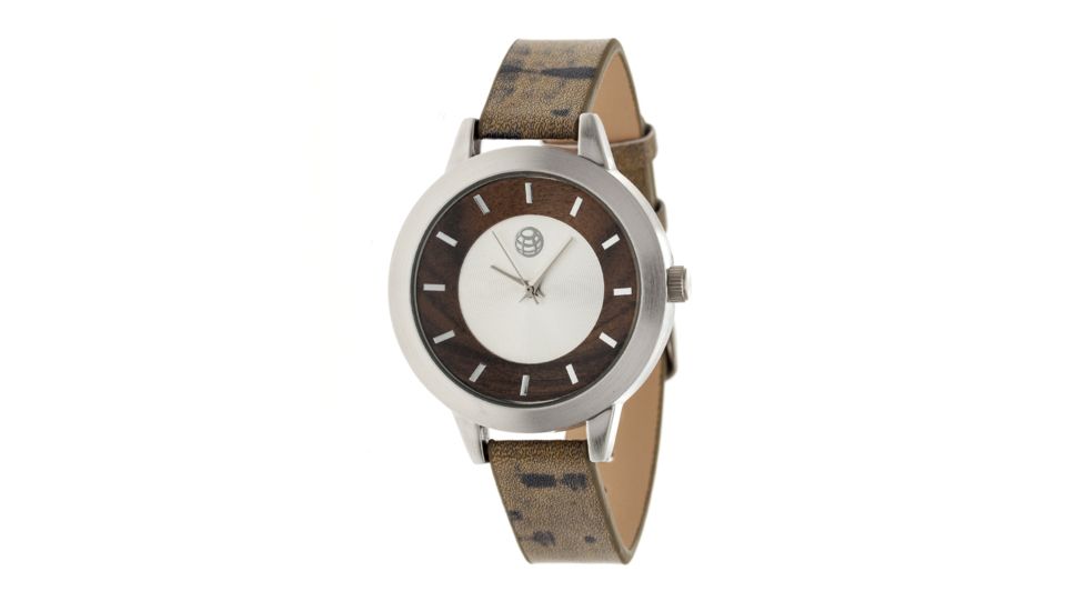 Ladies Autumn Watch,40mm,Brushed Metal Silver Bezel,Dark Brown Band
