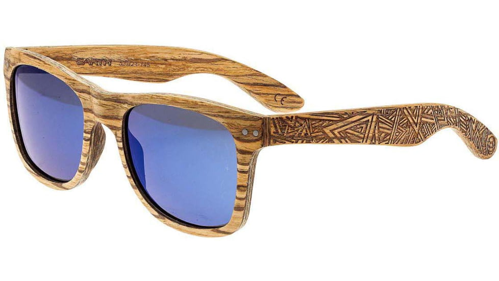 Earth Wood Cape Cod Sunglasses, Zebrawood Frame, Blue Lens, Polarized, One Size, ESG060Z
