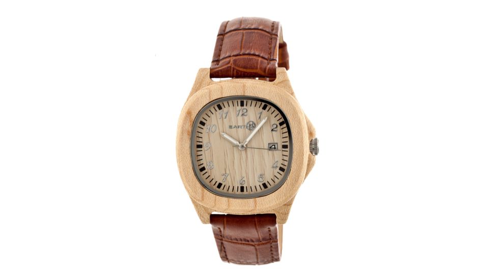 Earth Wood Sherwood Leather-Band Watch w/ Date, Khaki/Tan, Standard ETHEW2701