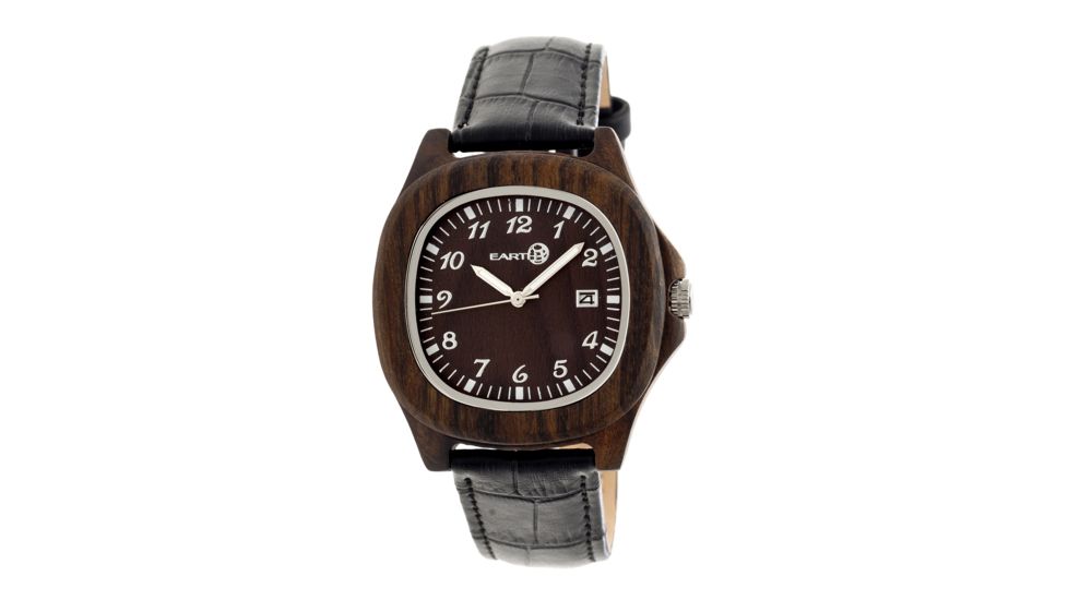 Earth Wood Sherwood Leather-Band Watch w/ Date, Dark Brown, Standard ETHEW2702