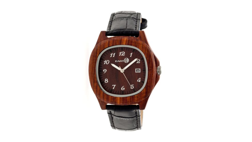 Earth Wood Sherwood Leather-Band Watch w/ Date, Red, Standard ETHEW2703