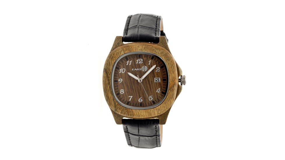 Earth Wood Sherwood Leather-Band Watch w/ Date, Olive, Standard ETHEW2704