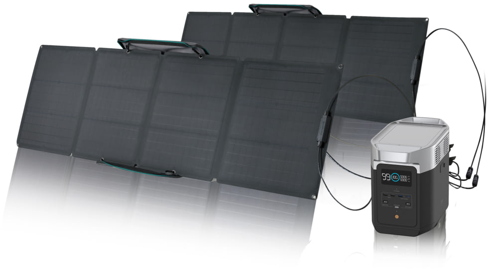 EcoFlow DELTA 2 w/ 2 Portable Solar Panel, 110W, Black, DELTA2-110W2